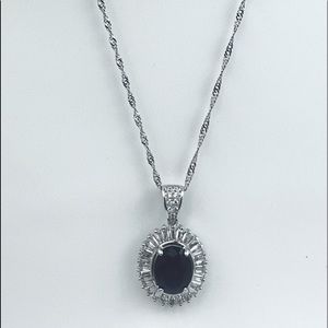 Beautiful Silver Diamond Sapphire Necklace - b4